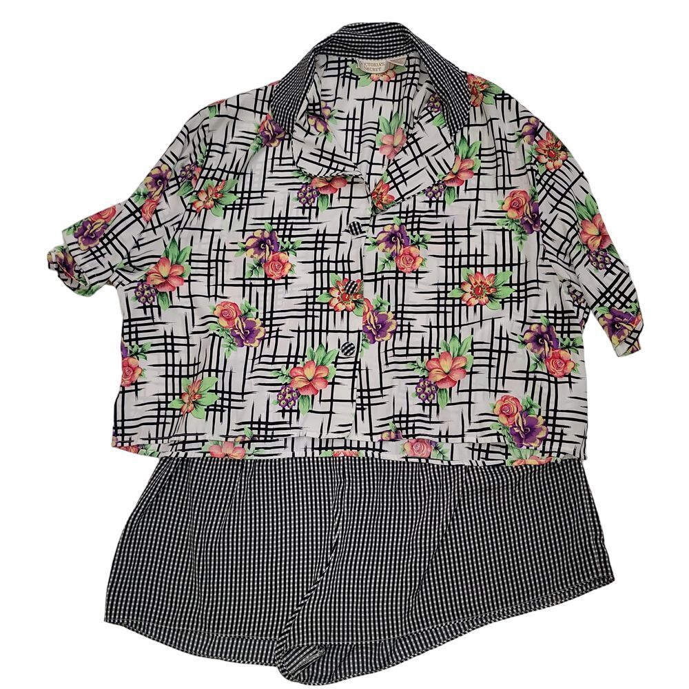 Victoria's Secret Shorts Pajama Set Women L Multi‎ Floral Gingham 2pc Loungewear